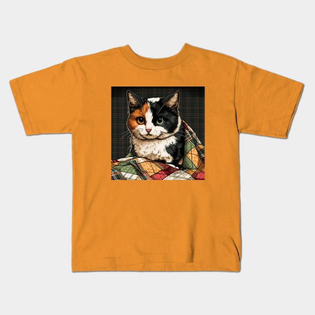 Calico Cat on a Quilt Kids T-Shirt by Star Scrunch